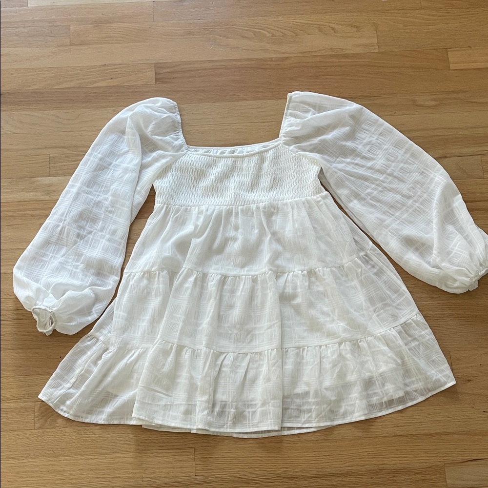 Square neck lantern sleeve babydoll dress